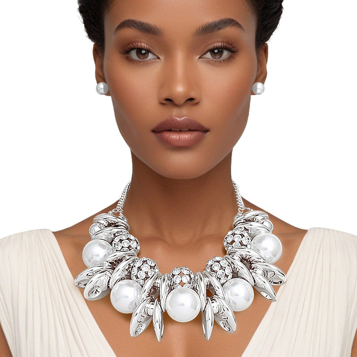 Silver Pearl Glam Bib Set