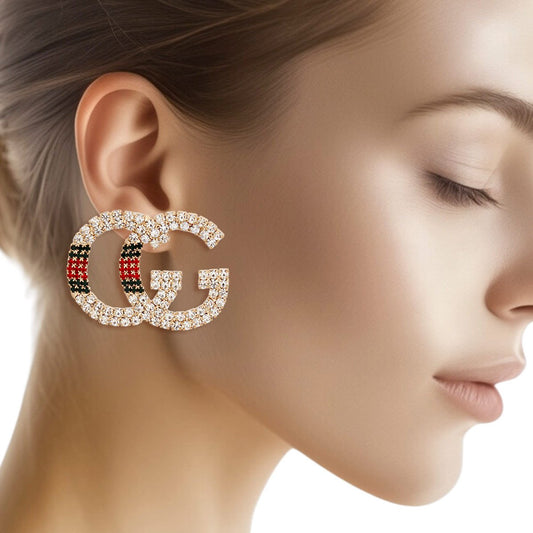 Studs Gold Italian Luxe Red Green Stripe Earrings