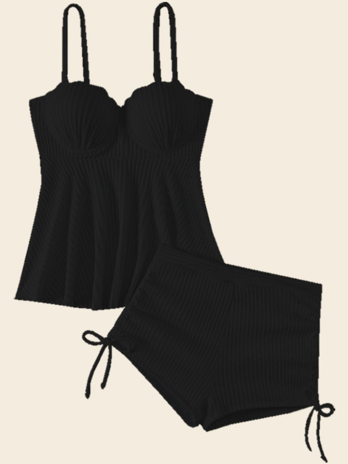 Textured Drawstring Spaghetti Strap Two-Piece Swim Set