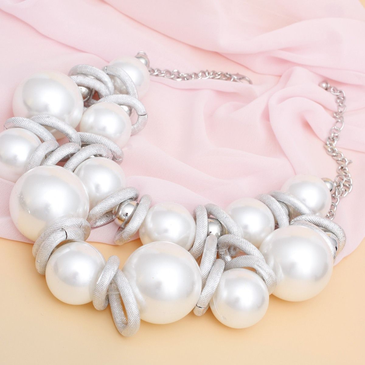 White Pearl Silver Link Bib Set