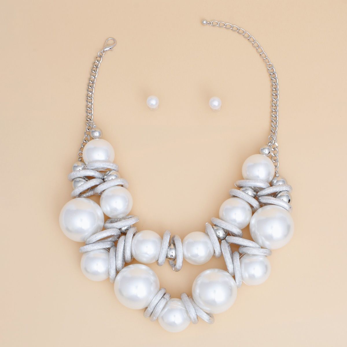 White Pearl Silver Link Bib Set