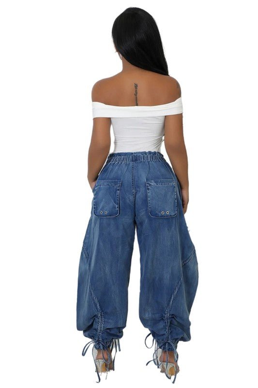 WOMEN FASHION HAREM STYLE DENIM PANTS