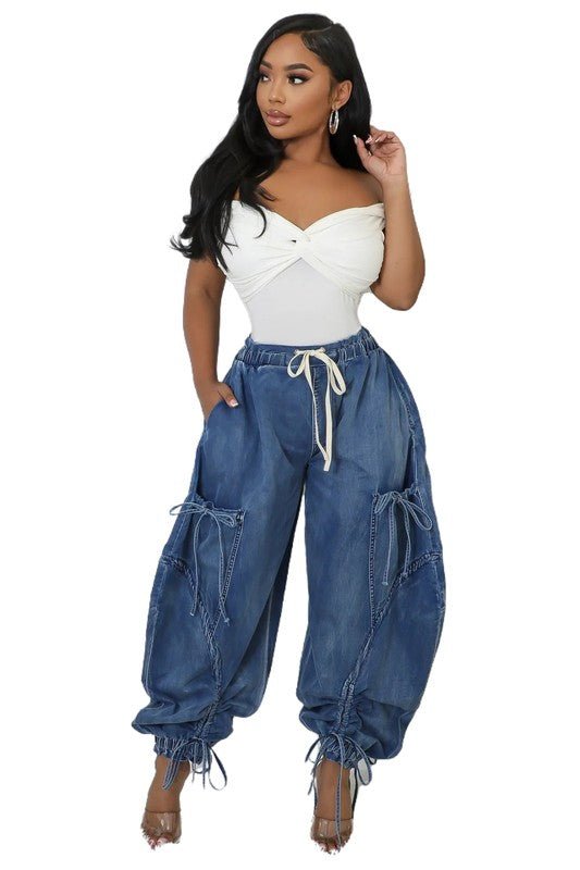 WOMEN FASHION HAREM STYLE DENIM PANTS