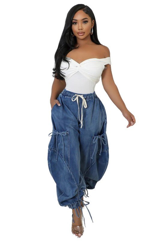 WOMEN FASHION HAREM STYLE DENIM PANTS