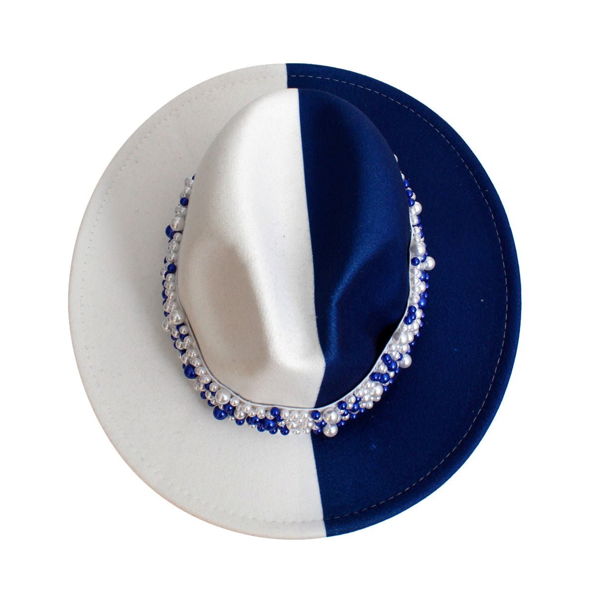 ZPB Sorority Blue White Fedora Pearl Hat for Women